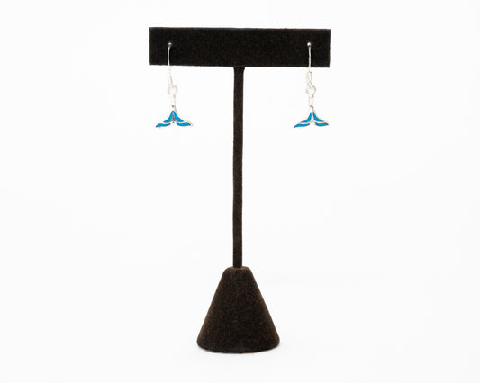 Sterling Silver Blue Enameled Whale Tail Earrings