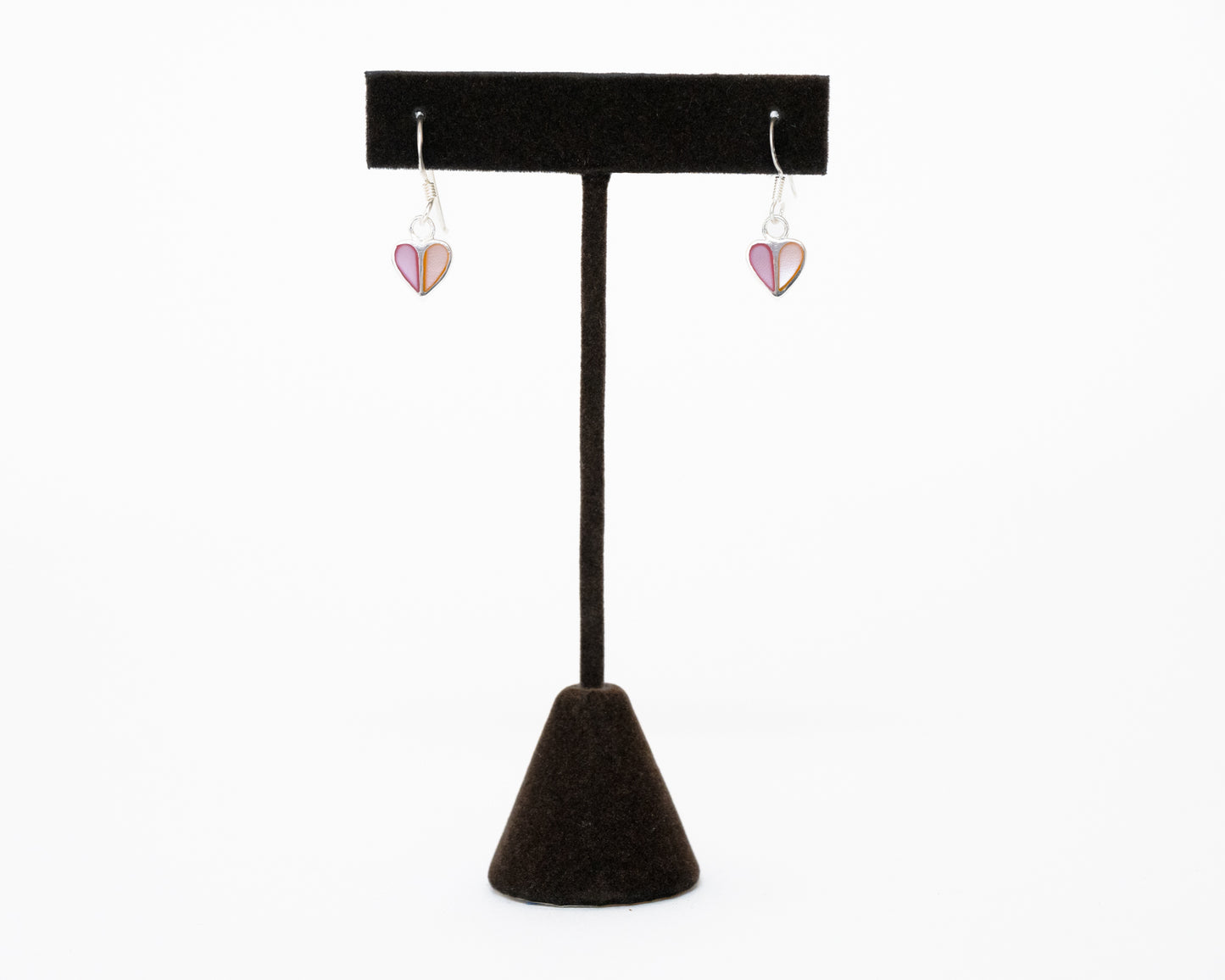 Sterling Silver Pink Mother of Pearl Heart Earrings