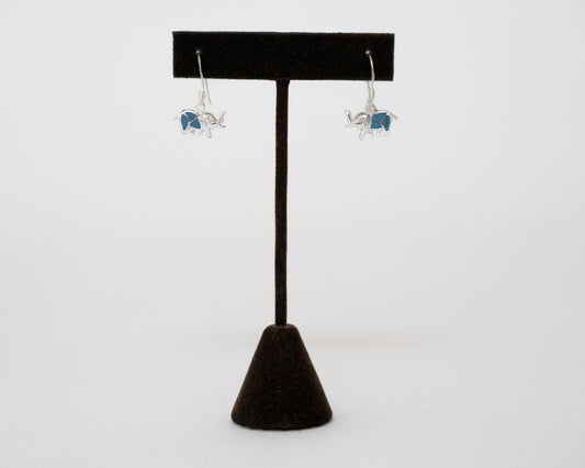 Sterling Silver Blue Enameled Elephant Earrings