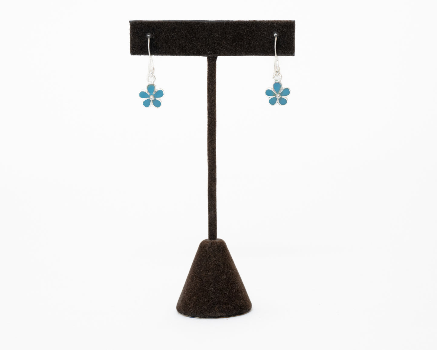 Sterling Silver Blue Enameled Flower Earrings
