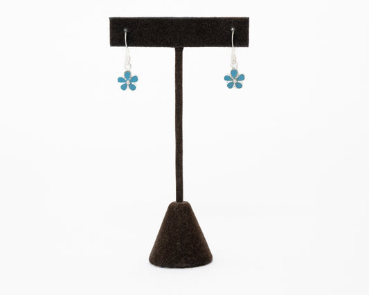 Sterling Silver Blue Enameled Flower Earrings
