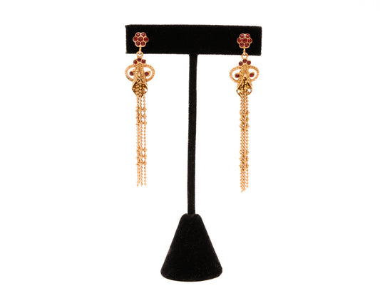 Italian Artisan Gold Ruby Petal Cascade Earrings