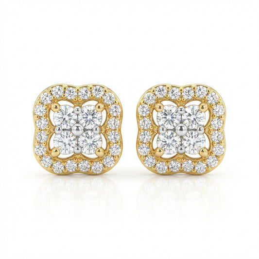 Gold Diamond Floral Cluster Stud Earrings