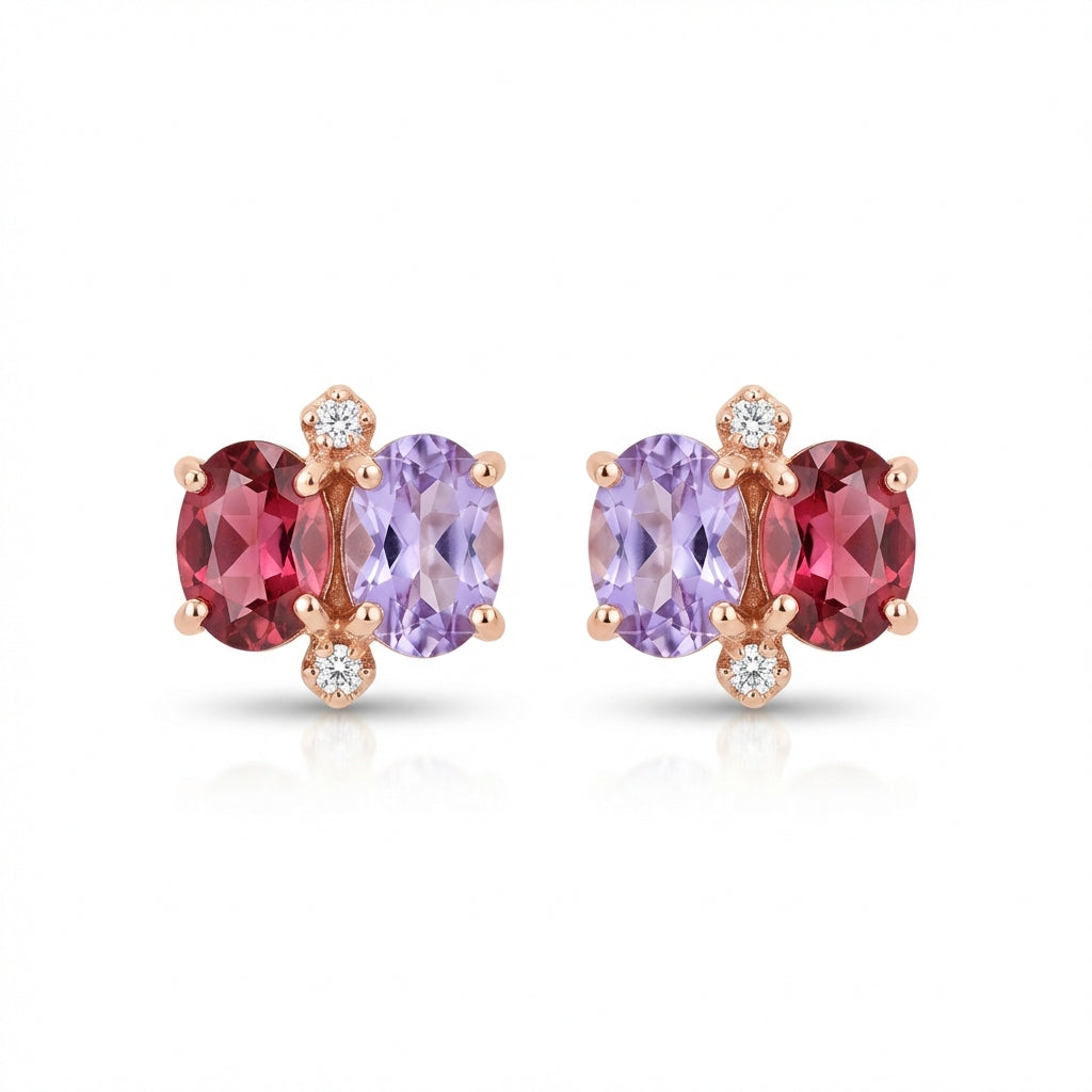 Rose Gold Garnet & Amethyst Drop Earrings