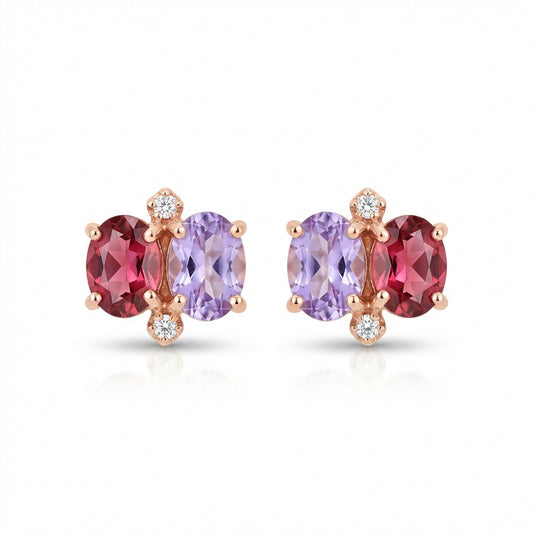 Rose Gold Garnet & Amethyst Drop Earrings