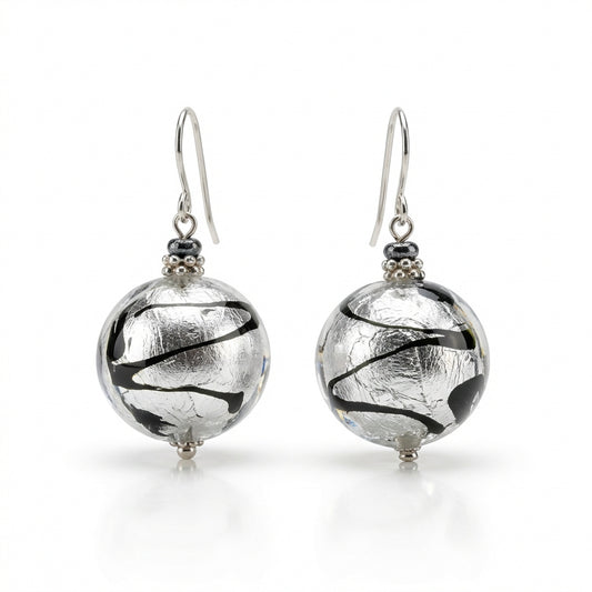 Murano Silver Swirled Glass Drop Earrings