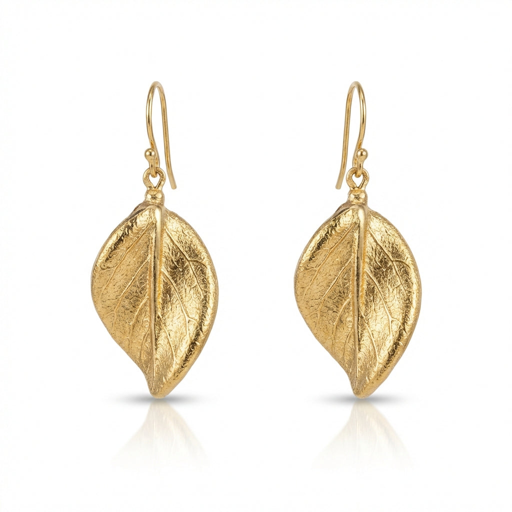Hammered Gold Leaf Drop Earrings