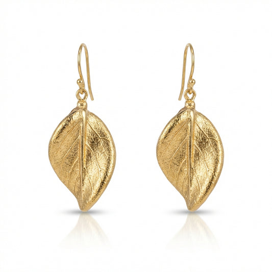 Hammered Gold Leaf Drop Earrings