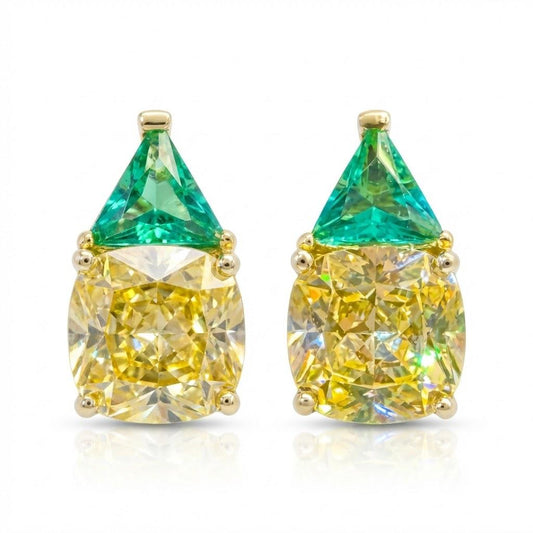 Italian Gold Yellow Diamond & Green Trillion Earrings