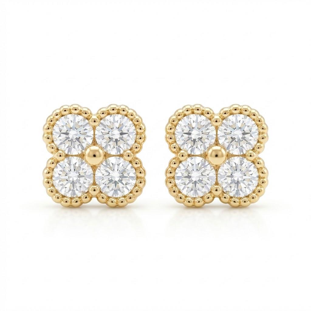 French Artisan Gold Diamond Pavé Clover Earrings