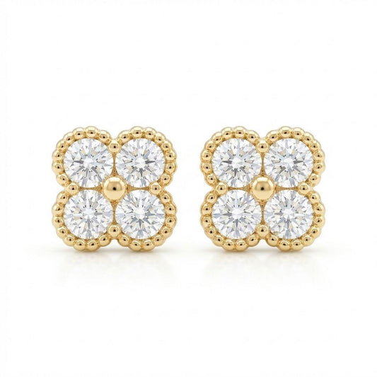 French Artisan Gold Diamond Pavé Clover Earrings